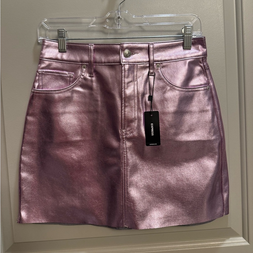 NWT Express High Waisted Metallic Barbie Denim Style Mini Skirt